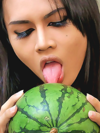 Ladyboy Fucks A Melon Like A Freak